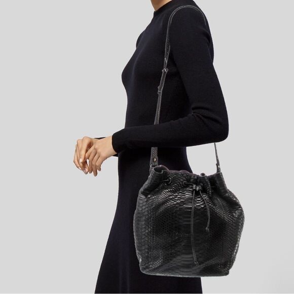 HUNTING SEASON Python Black Bucket Bag - Picture 2 of 8